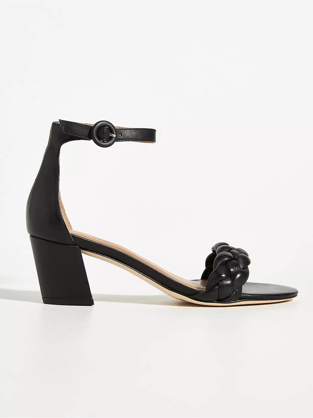 Anthropologie Bernardo Bethany Braided Block Heels ankle strap heels 8 Black